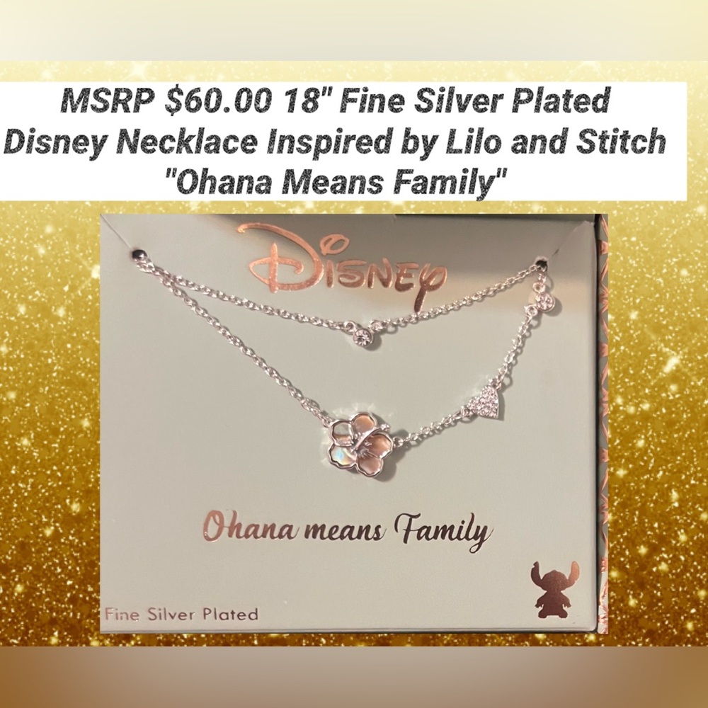 Disney Necklace 2 Strand Inspired by Lilo & Stitch Fine Silver Plated NWT 18”